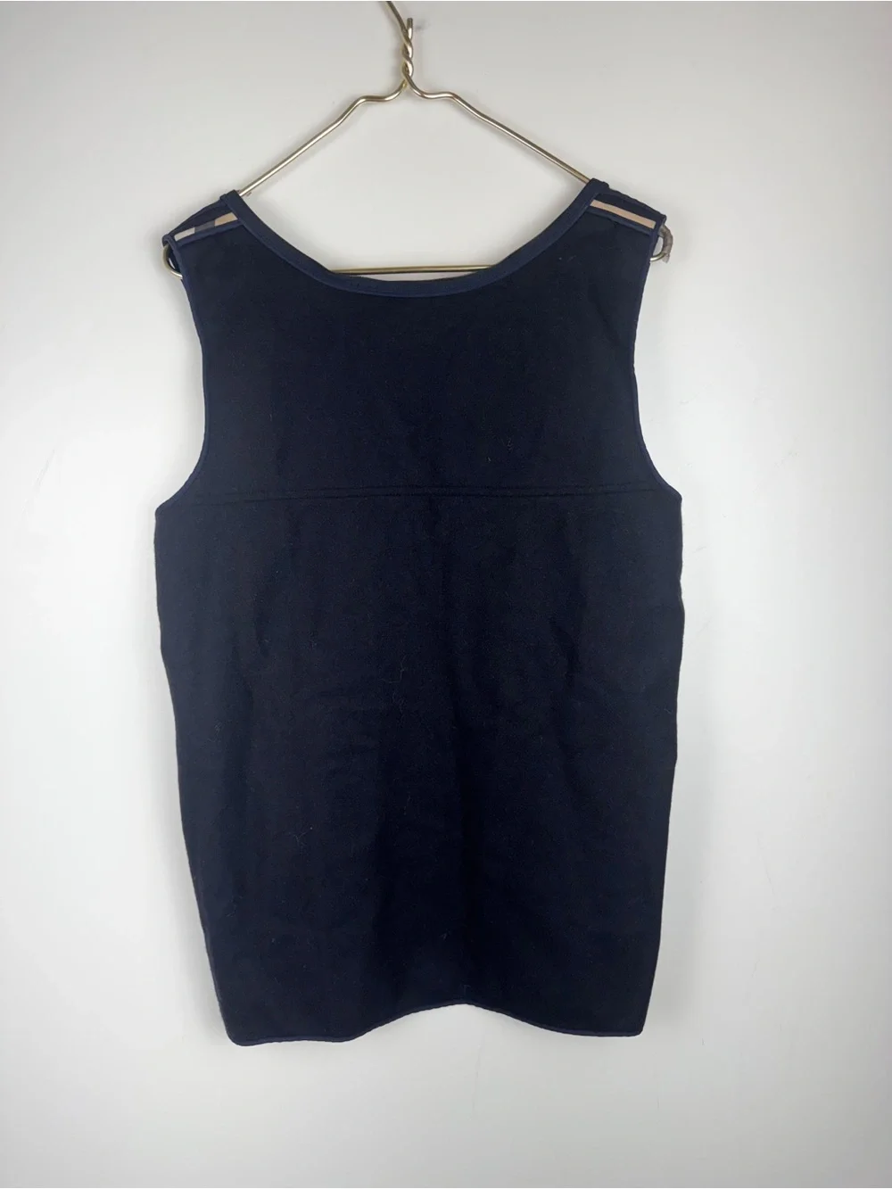 Burberry Brit Wool Vest Sz 8 Navy Blue Gilet Insert Full Zip Nova Check